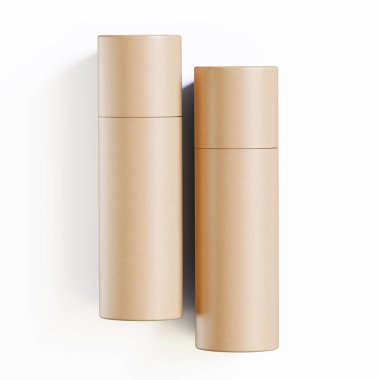 Gerçekçi kağıt tüp paketleme 3 boyutlu resimleme beyaz arkaplanda izole edildi