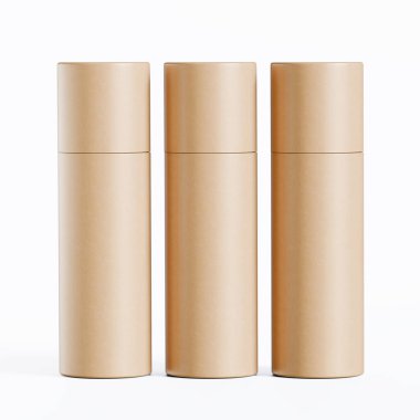 Gerçekçi kağıt tüp paketleme 3 boyutlu resimleme beyaz arkaplanda izole edildi