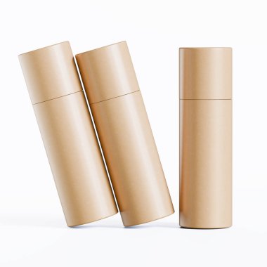 Gerçekçi kağıt tüp paketleme 3 boyutlu resimleme beyaz arkaplanda izole edildi