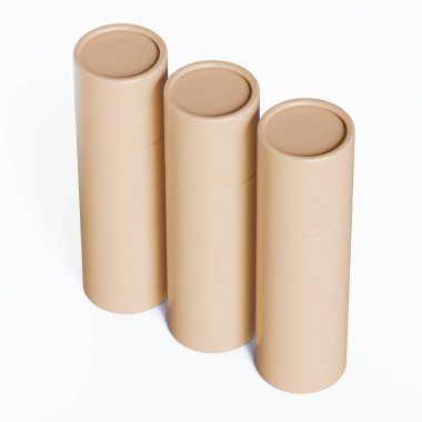 Gerçekçi kağıt tüp paketleme 3 boyutlu resimleme beyaz arkaplanda izole edildi