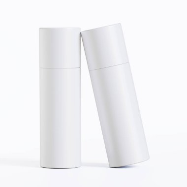 Gerçekçi kağıt tüp paketleme 3 boyutlu resimleme beyaz arkaplanda izole edildi