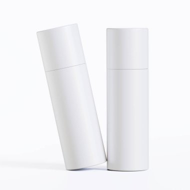 Gerçekçi kağıt tüp paketleme 3 boyutlu resimleme beyaz arkaplanda izole edildi