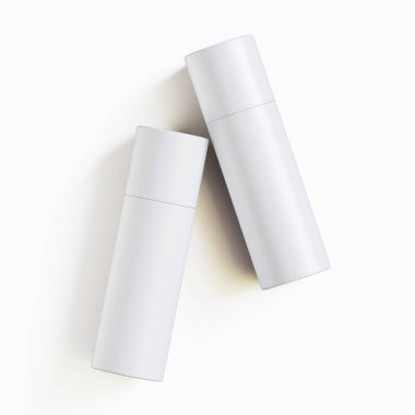 Gerçekçi kağıt tüp paketleme 3 boyutlu resimleme beyaz arkaplanda izole edildi