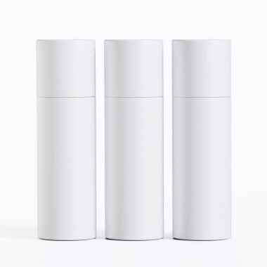 Gerçekçi kağıt tüp paketleme 3 boyutlu resimleme beyaz arkaplanda izole edildi