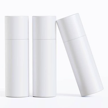 Gerçekçi kağıt tüp paketleme 3 boyutlu resimleme beyaz arkaplanda izole edildi