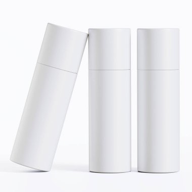 Gerçekçi kağıt tüp paketleme 3 boyutlu resimleme beyaz arkaplanda izole edildi