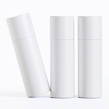 Gerçekçi kağıt tüp paketleme 3 boyutlu resimleme beyaz arkaplanda izole edildi