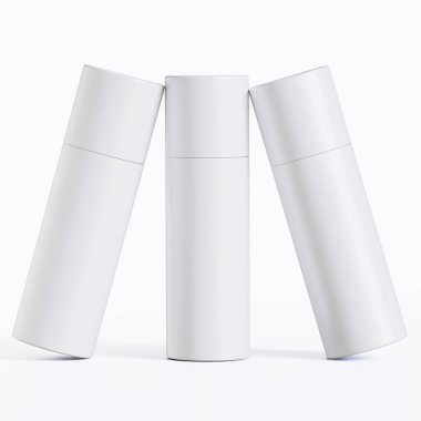 Gerçekçi kağıt tüp paketleme 3 boyutlu resimleme beyaz arkaplanda izole edildi