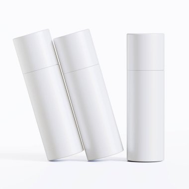 Gerçekçi kağıt tüp paketleme 3 boyutlu resimleme beyaz arkaplanda izole edildi