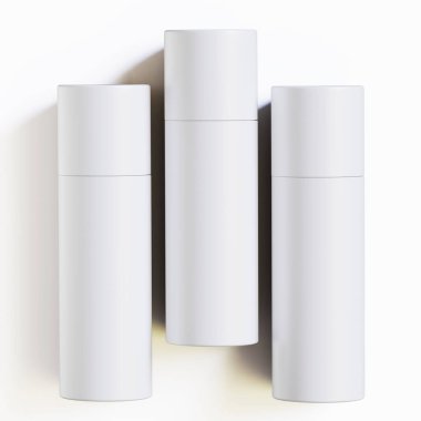 Gerçekçi kağıt tüp paketleme 3 boyutlu resimleme beyaz arkaplanda izole edildi