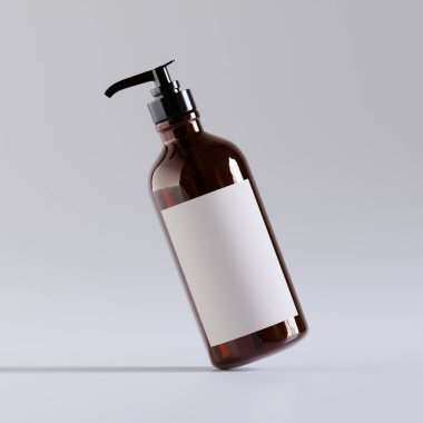 Pompalı gerçekçi kozmetik şişesi ve 3 boyutlu boş etiket çizimi