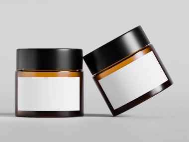 Gerçekçi kavanoz kahverengi renk ve beyaz boş etiket 3D resimleme