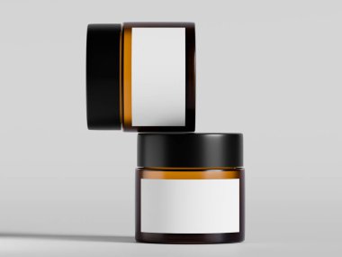 Gerçekçi kavanoz kahverengi renk ve beyaz boş etiket 3D resimleme