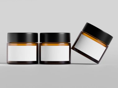 Gerçekçi kavanoz kahverengi renk ve beyaz boş etiket 3D resimleme