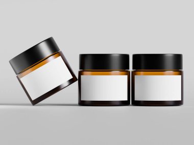 Gerçekçi kavanoz kahverengi renk ve beyaz boş etiket 3D resimleme