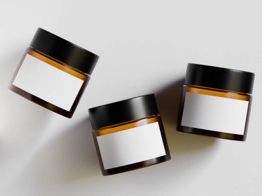 Gerçekçi kavanoz kahverengi renk ve beyaz boş etiket 3D resimleme