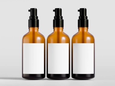 Beyaz zemin üzerinde siyah kapaklı gerçekçi kozmetik kahverengi şişe çizimi