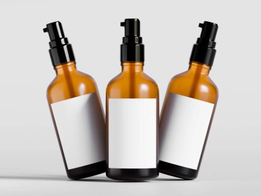 Realistic cosmetic brown bottle with black cap isolated on white background 3D render illustration clipart