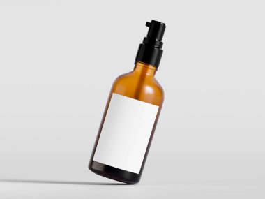 Beyaz zemin üzerinde siyah kapaklı gerçekçi kozmetik kahverengi şişe çizimi