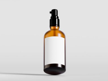 Beyaz zemin üzerinde siyah kapaklı gerçekçi kozmetik kahverengi şişe çizimi