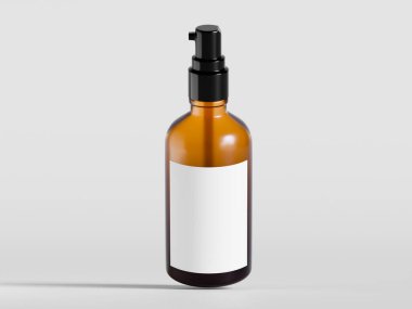 Beyaz zemin üzerinde siyah kapaklı gerçekçi kozmetik kahverengi şişe çizimi