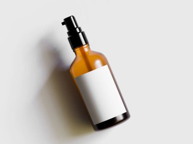 Beyaz zemin üzerinde siyah kapaklı gerçekçi kozmetik kahverengi şişe çizimi