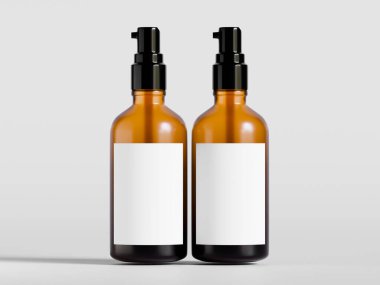 Realistic cosmetic brown bottle with black cap isolated on white background 3D render illustration clipart