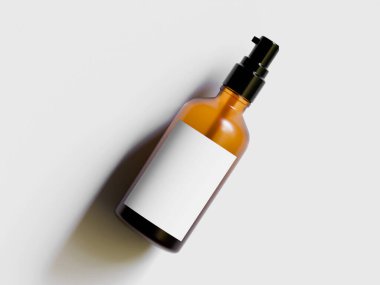 Beyaz zemin üzerinde siyah kapaklı gerçekçi kozmetik kahverengi şişe çizimi