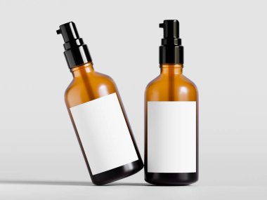 Beyaz zemin üzerinde siyah kapaklı gerçekçi kozmetik kahverengi şişe çizimi