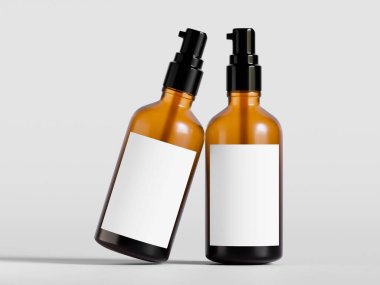 Beyaz zemin üzerinde siyah kapaklı gerçekçi kozmetik kahverengi şişe çizimi