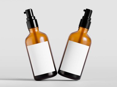 Beyaz zemin üzerinde siyah kapaklı gerçekçi kozmetik kahverengi şişe çizimi