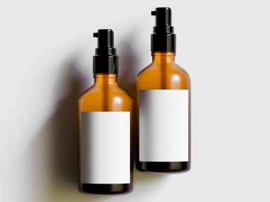 Beyaz zemin üzerinde siyah kapaklı gerçekçi kozmetik kahverengi şişe çizimi