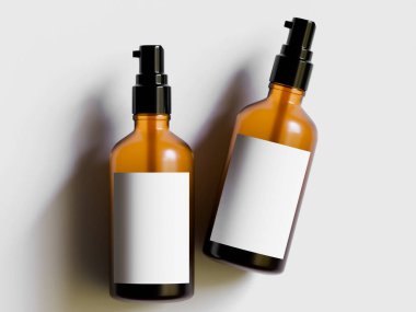 Beyaz zemin üzerinde siyah kapaklı gerçekçi kozmetik kahverengi şişe çizimi