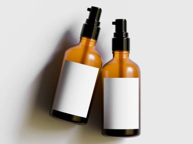 Beyaz zemin üzerinde siyah kapaklı gerçekçi kozmetik kahverengi şişe çizimi