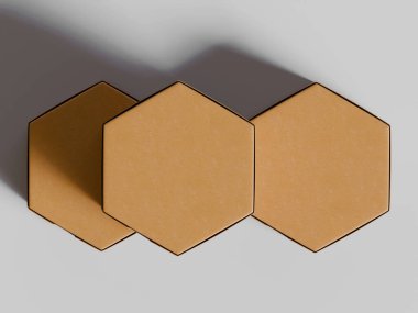 Beyaz arkaplanda izole edilmiş altıgen kutu kahverengi renk. 3d resimleme