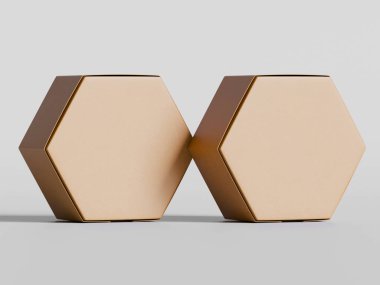 Beyaz arkaplanda izole edilmiş altıgen kutu kahverengi renk. 3d resimleme