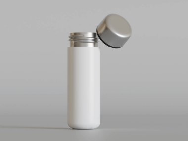 Yalıtılmış şişe ya da bardak suyu izole edilmiş arka plan