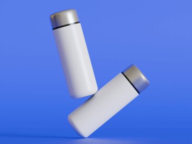 Yalıtılmış şişe ya da bardak suyu izole edilmiş arka plan