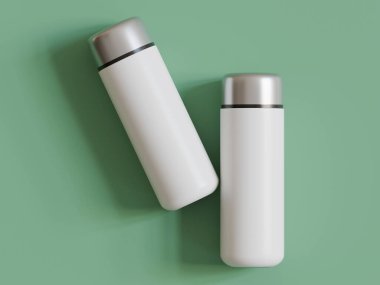 Yalıtılmış şişe ya da bardak suyu izole edilmiş arka plan