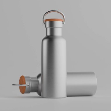 Yalıtılmış şişe ya da bardak suyu izole edilmiş arka plan