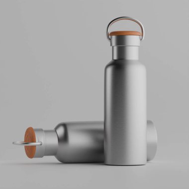 Yalıtılmış şişe ya da bardak suyu izole edilmiş arka plan