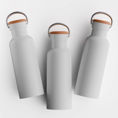 Yalıtılmış şişe ya da bardak suyu izole edilmiş arka plan