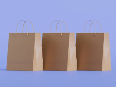 Beyaz panelli yüzen kağıt bir alışveriş çantasının gerçekçi bir 3 boyutlu görüntüsü, doğal ışıklandırma ve yumuşak gölgelerin yer aldığı, sıcak bej bir arka plan üzerine kurulmuş. Çantanın sapı bükülmüş.