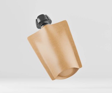 Gri arkaplanda izole edilmiş model koleksiyonu için Doypack kahverengi renk 3D görüntüleme