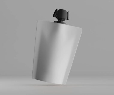 Gri arkaplanda izole edilmiş modelleme koleksiyonu için Doypack beyaz rengi 3D görüntüleme