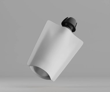 Gri arkaplanda izole edilmiş modelleme koleksiyonu için Doypack beyaz rengi 3D görüntüleme