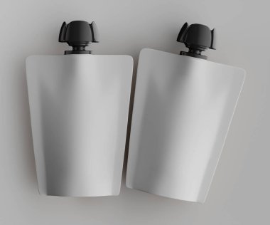 Gri arkaplanda izole edilmiş modelleme koleksiyonu için Doypack beyaz rengi 3D görüntüleme