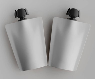 Gri arkaplanda izole edilmiş modelleme koleksiyonu için Doypack beyaz rengi 3D görüntüleme