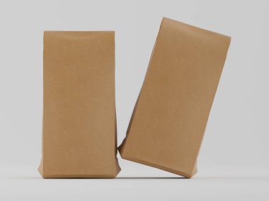 Gri arkaplanda kahverengi keseli 3B model koleksiyonu çizimi