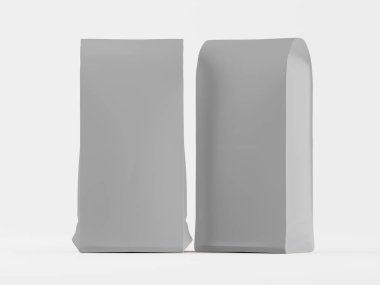 Gri arkaplandaki beyaz kese 3B taslak koleksiyonu çizimi